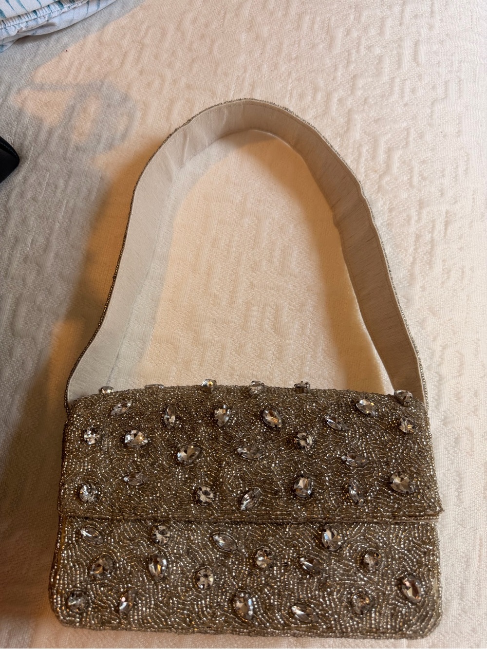 Beaded Shoulder bag Silver Embellish New